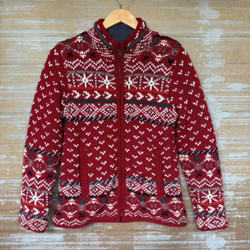 Laundromat 100% Wool Fair Isle Full Zip Sweater Nordic Fall Preppy Womens S